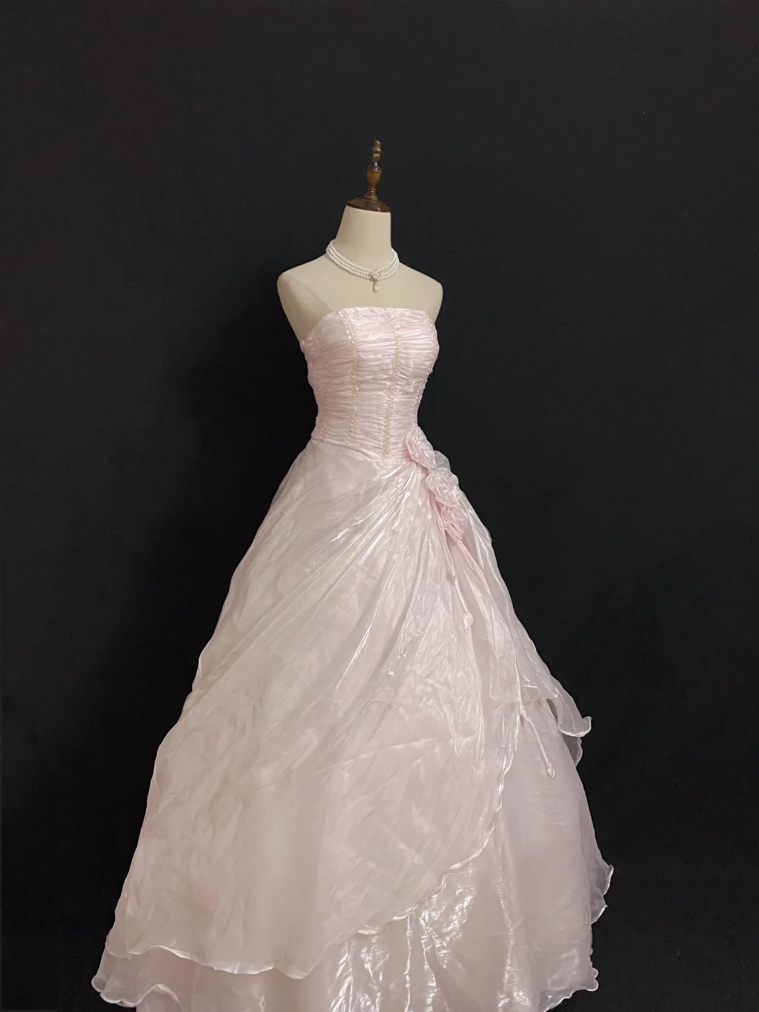 Light Pink Strapless A-Line Birthday Dress Long Evening Party Ball gown, D245