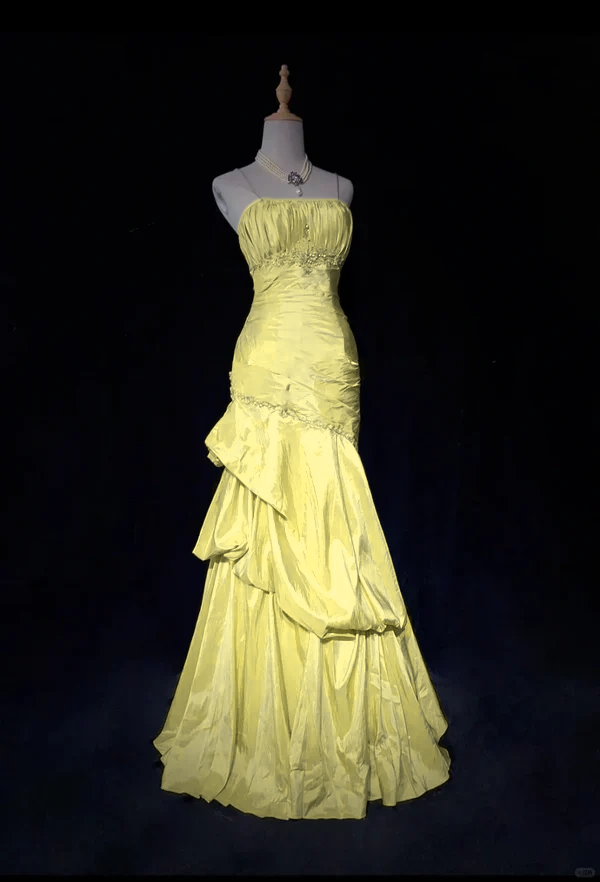 Hellrosa Träger Meerjungfrau Perlen Vintage Langes Partykleid Geburtstagsoutfits, D899