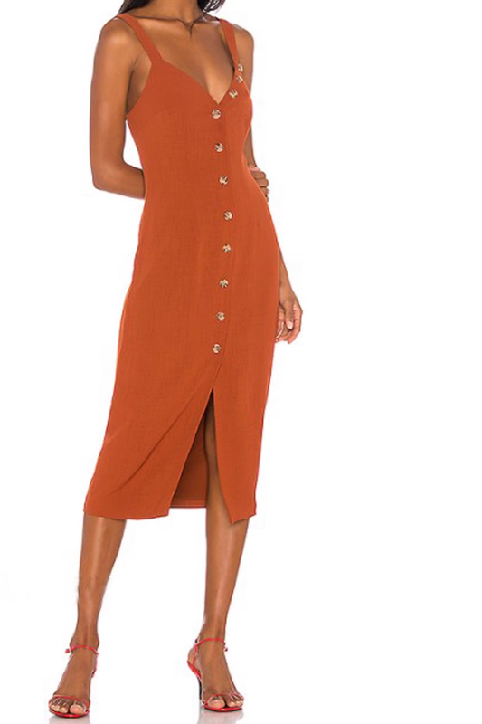 Robe de soirée vintage orange à un bouton, col en V, coupe trapèze, bretelles spaghetti, D1417