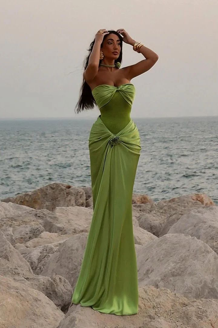 Elegant Green Sweetheart Satin Mermaid Long Formal Party Dress MD7433