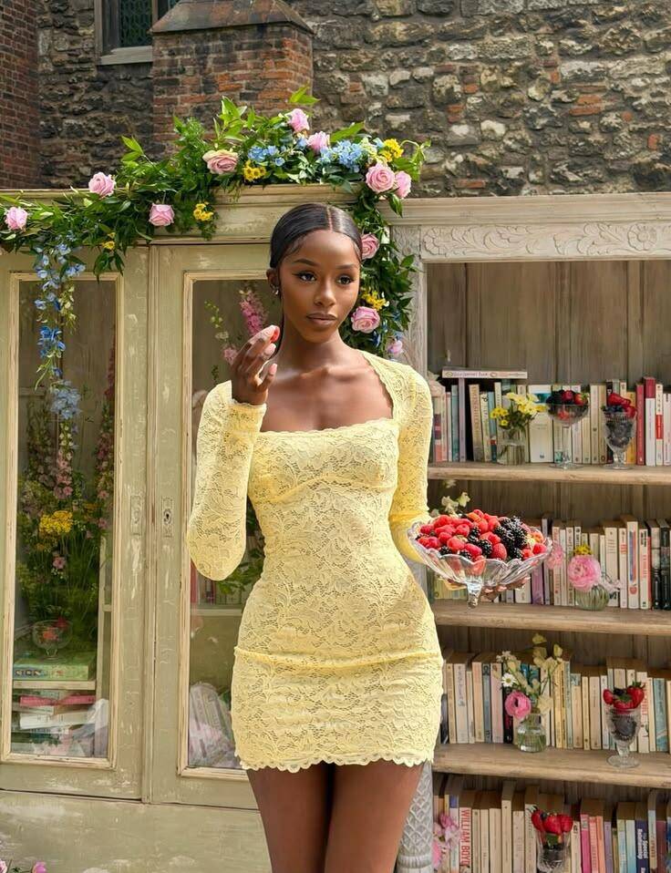 Yellow Sheath Long Sleeve Yellow Lace Short Homecoming Dress D7980