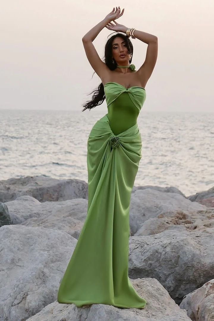 Elegant Green Sweetheart Satin Mermaid Long Formal Party Dress MD7433