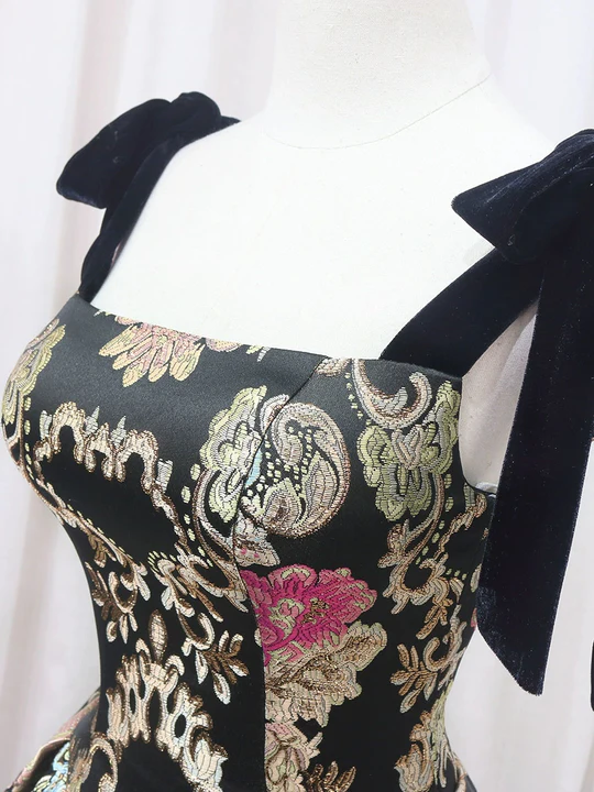 Vintage Floral Applique Spaghetti Strap Design A-line Satin Party Dress Homecoming Dress D1557