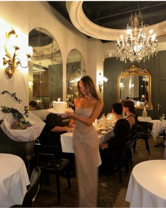 Robe de soirée longue sirène sexy à paillettes et décolleté en cœur MD7497