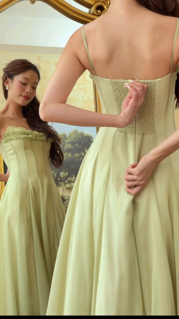 Hellgrünes Spaghettiträger A-Linie Chiffon Langes Ballkleid Geburtstagskleid, D742