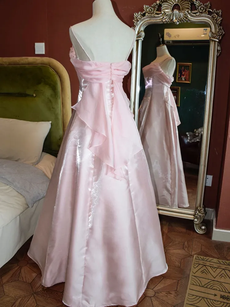 Robe de soirée longue lilas à bretelles spaghetti, coupe trapèze, style vintage, MD7568