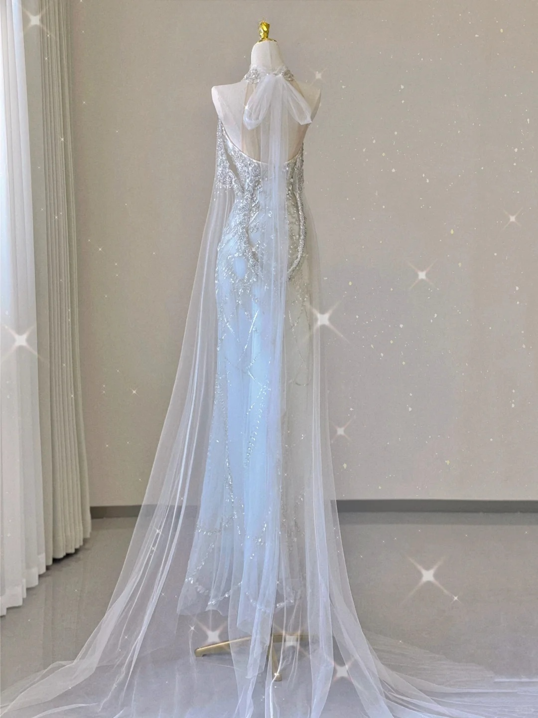 Atemberaubendes Neckholder-A-Linien-Tüll-Abendkleid, langes Partykleid, Brautkleid, D239