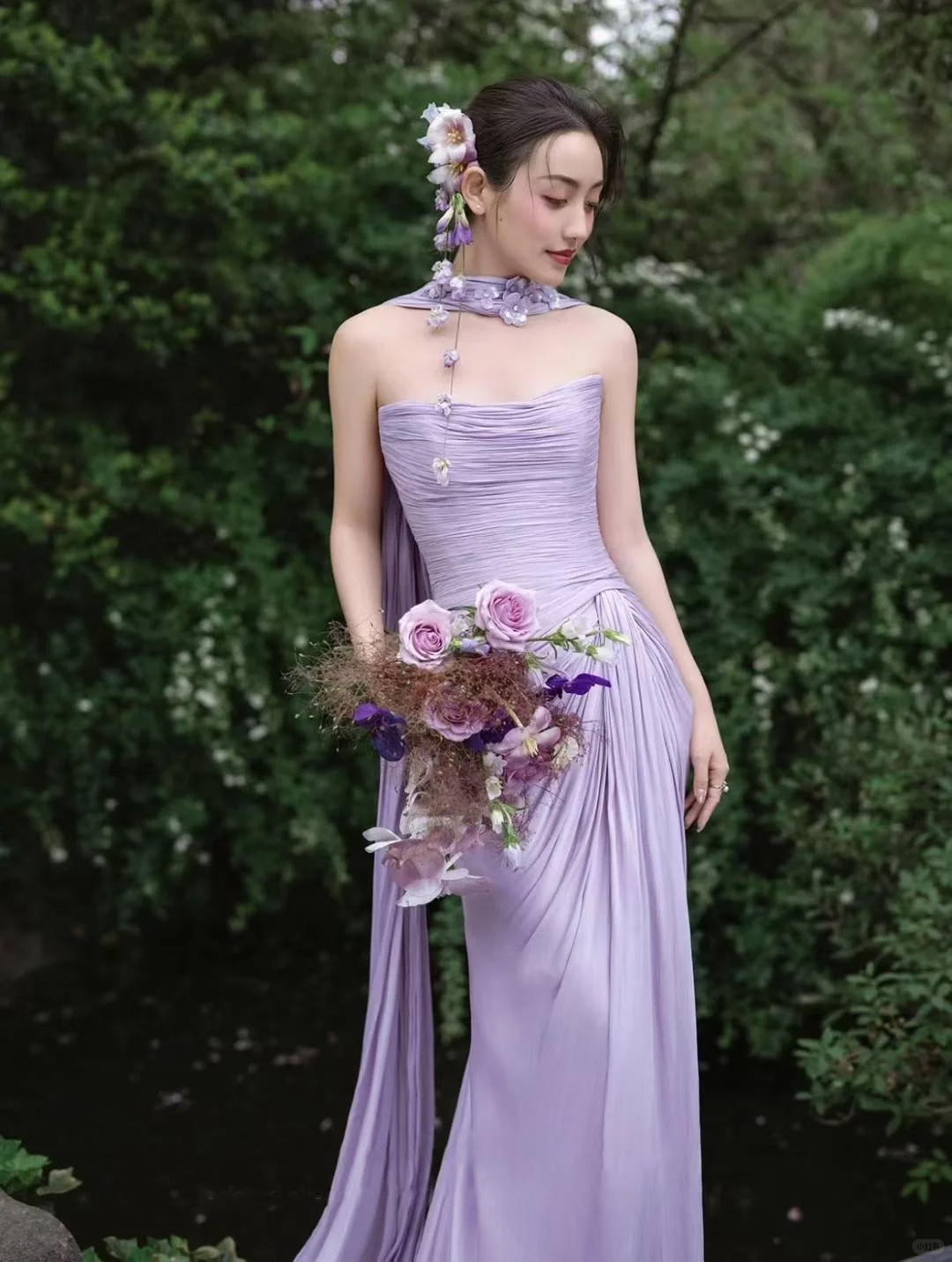 Elegant Light Purple Strapless Sheath Chiffon Long Evening Dress Prom Dresses D1659