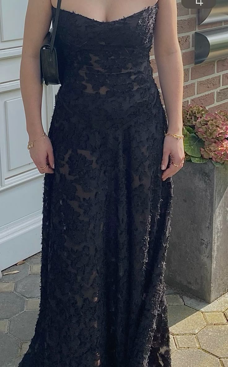 Black Spaghetti Straps A-Line Long Prom Dress Evening Gown MD7846