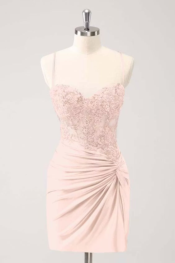 Chic Homecoming Dress Spaghetti Strap Applique Back to School Outfits Party Dress D7403