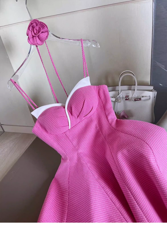 Robe de soirée trapèze à bretelles spaghetti et décolleté en cœur, nouvelle collection tendance, D1392