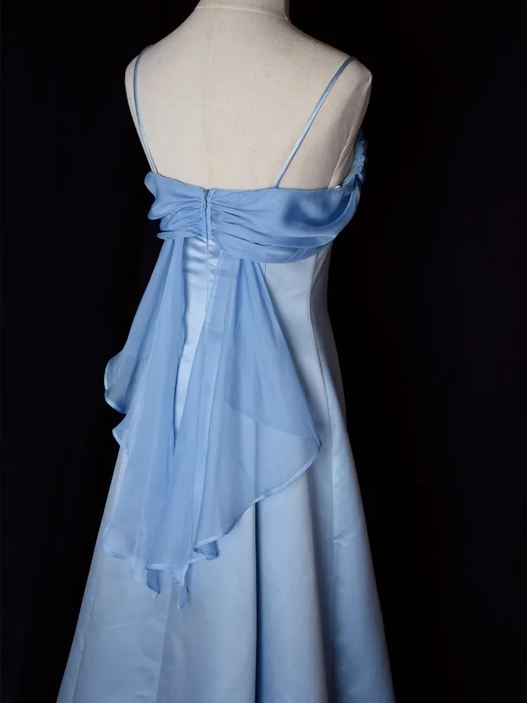 Robe de soirée longue lilas à bretelles spaghetti, coupe trapèze, style vintage, MD7568