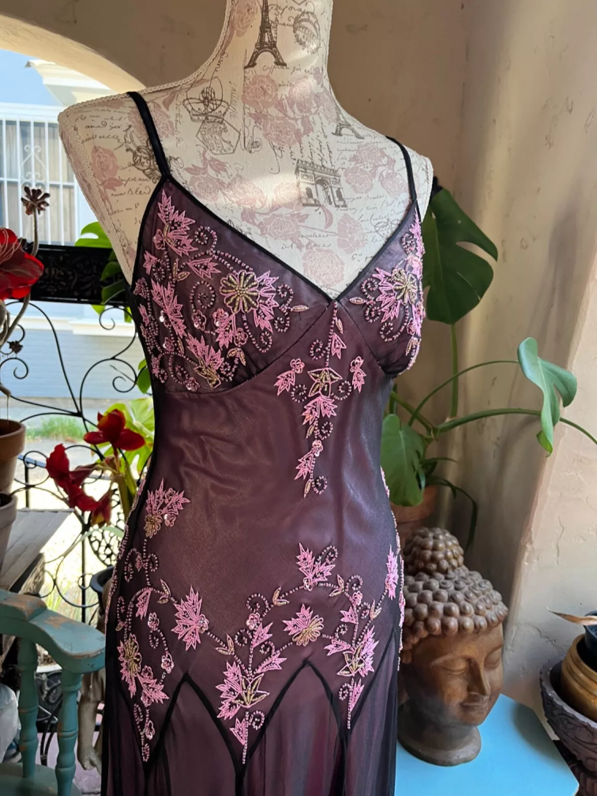 Dark Purple Spaghetti Straps Beading Vintage Party Dress Evening Gown MD7816