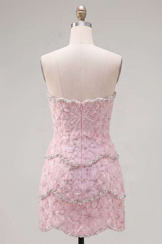 Unique Homecoming Dress Sweetheart Flower Beading Cascade Back to School Outfits Party Dress D7815