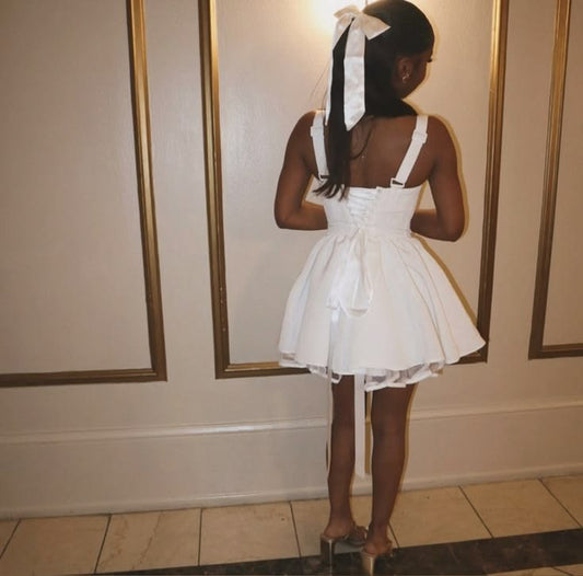 Stunning Homecoming Dress White Square Tulle Back to School Outfits Party Dress D6841