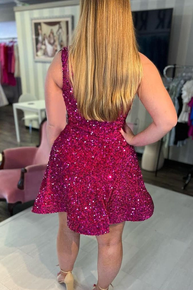 Pretty Homecoming Dress One Shoulder Sequins Back to School Outfits Party Dress D7004