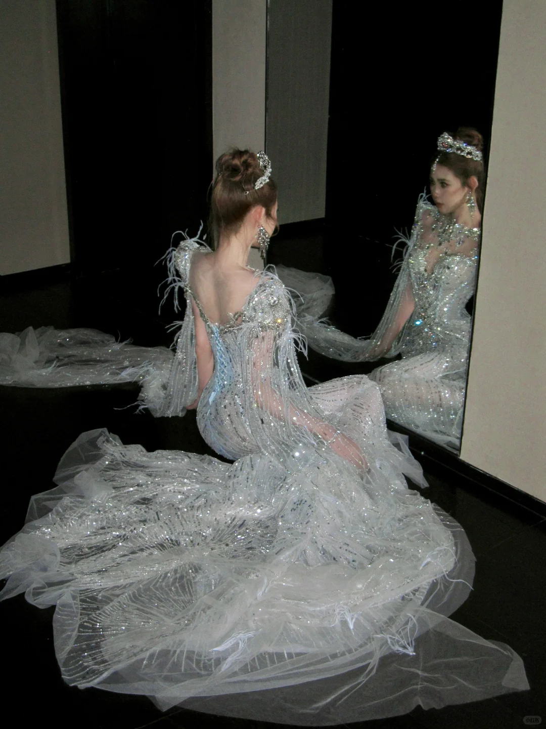 Elegant Glittering Silvery Beaded Sequined Design Mermaid Wedding Dress Prom Dress Evening Dress D1713