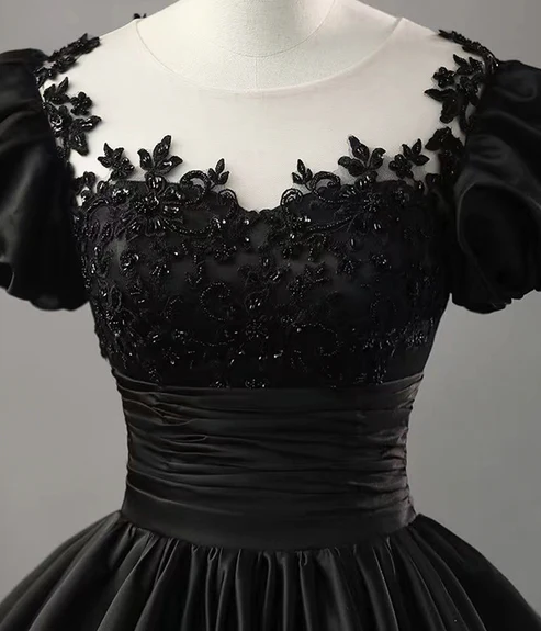 BlackA-Line Appliques Formal Party Dress Ball Gown with Beading MD7175