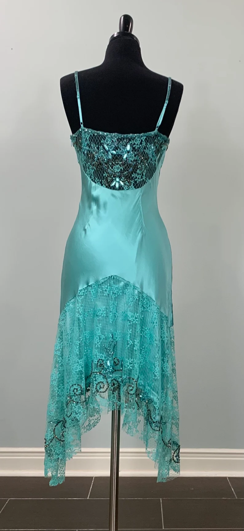 Turquoise Straps Lace Beading Sheath Vintage Long Party Dress MD7498