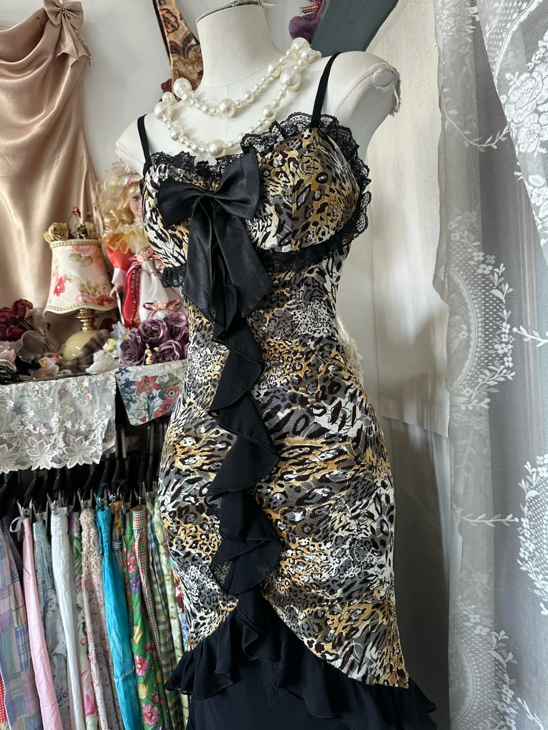 Vintage Leopard Print Sweetheart Design Mermaid Spaghetti Strap Prom Dress Evening Dress D1682