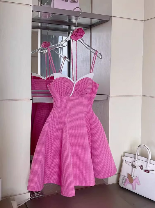 Robe de soirée trapèze à bretelles spaghetti et décolleté en cœur, nouvelle collection tendance, D1392