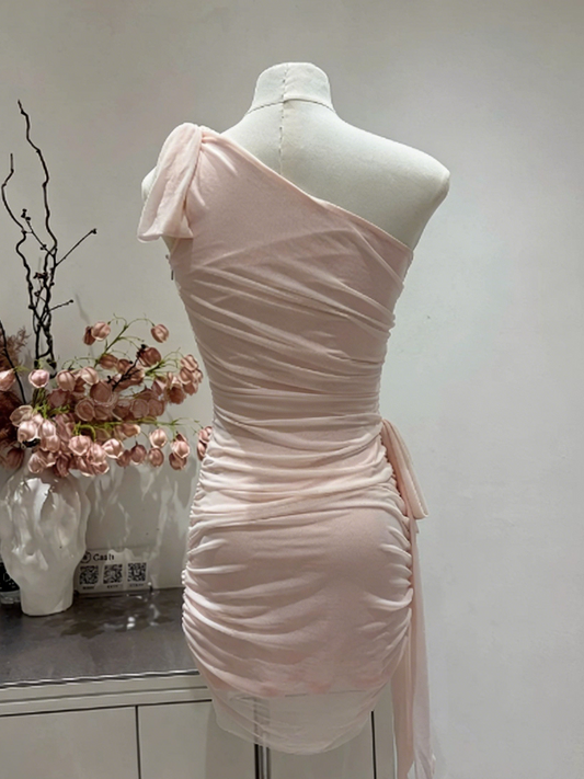 Charming Homecoming Dress One Shoulder Pleated Back to School Outfits Party Dress D6582