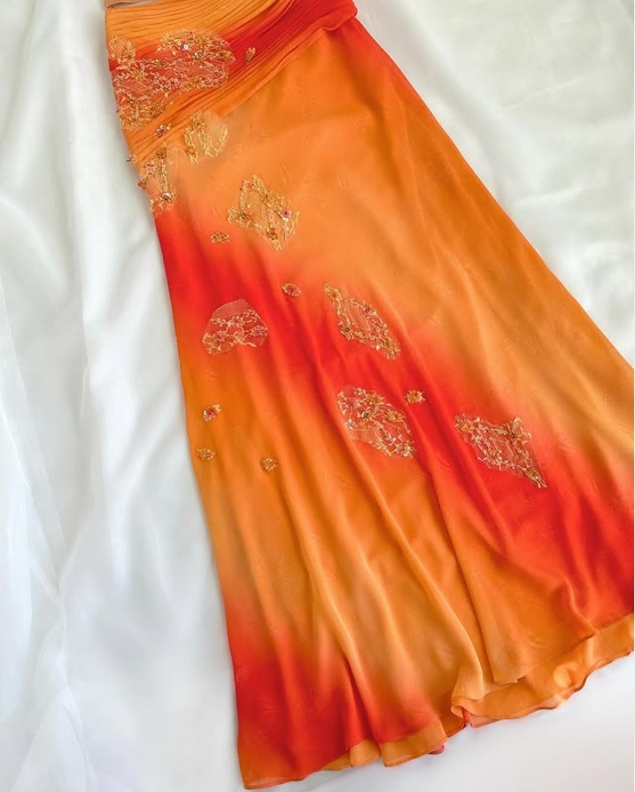 Orange Ombre Straps Two Pieces Sheath Chiffon Long Party Dresses, D870