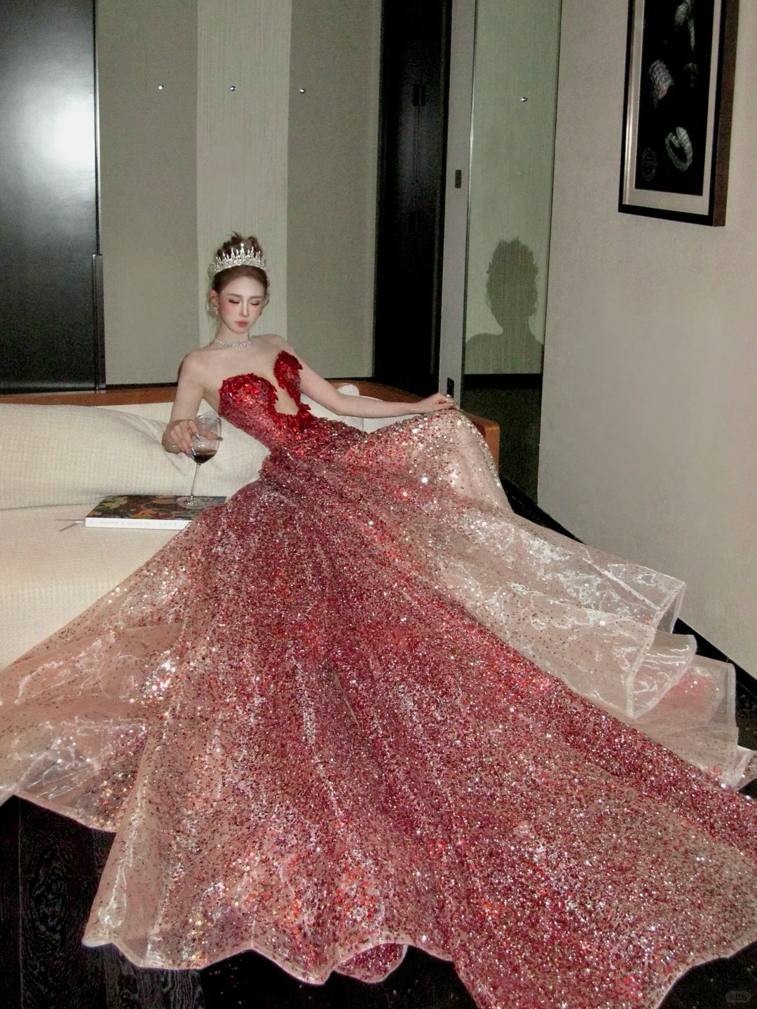 Vintage Gradient Red Sweetheart Strapless Mermaid Design Sexy Prom Dress Evening Dress D1719