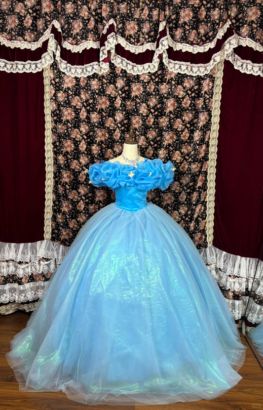 Retro Blau Off-the-Shoulder A-Linie Tüll Quinceanera Kleider Sweet 18 Geburtstag Ballkleider, D1424