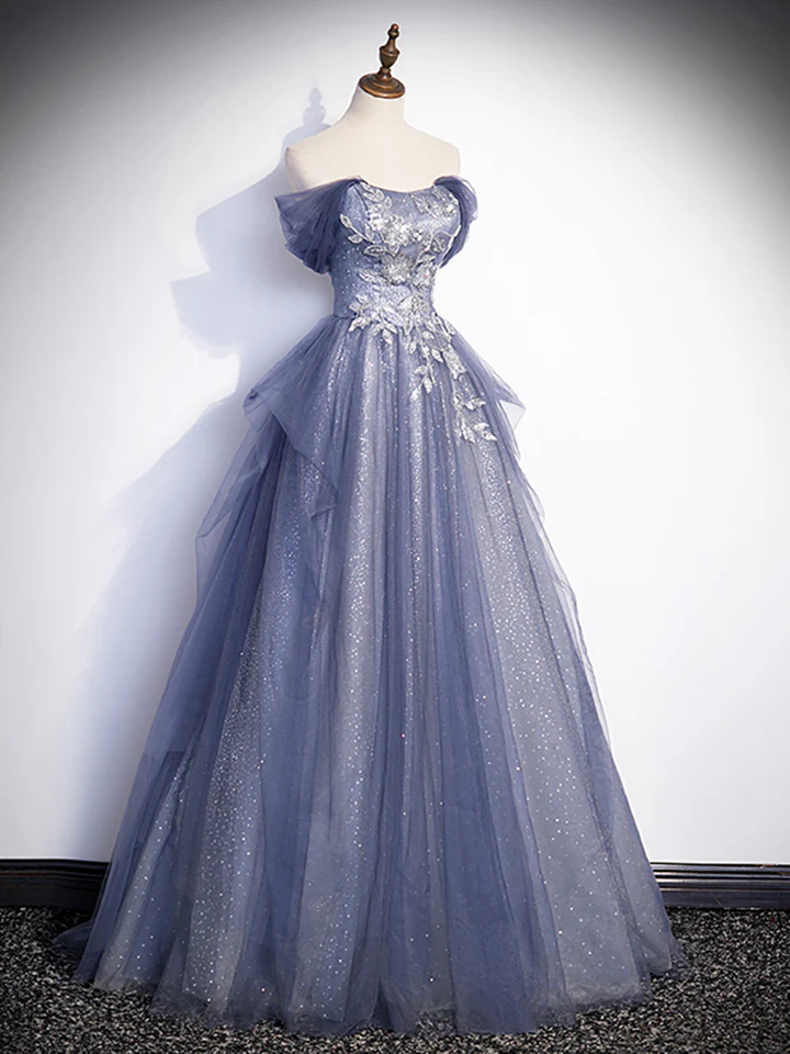Charming Tulle Appliques A-Line Off Shoulder Formal Prom Dress MD7193
