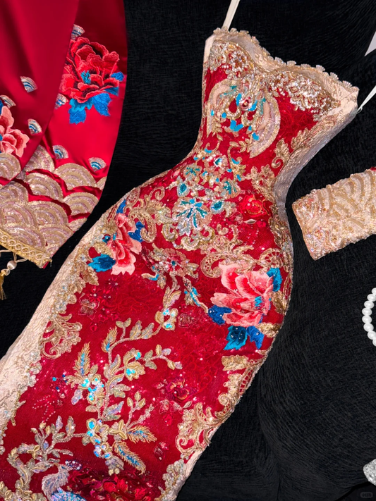 Robe de soirée sirène scintillante à paillettes et perles, broderie exquise, magnifique robe de bal D1642