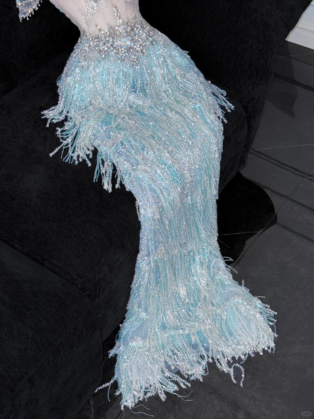 Shiny Light Blue Beaded Sequined Design Mermaid Prom Dress Evening Dress D1689