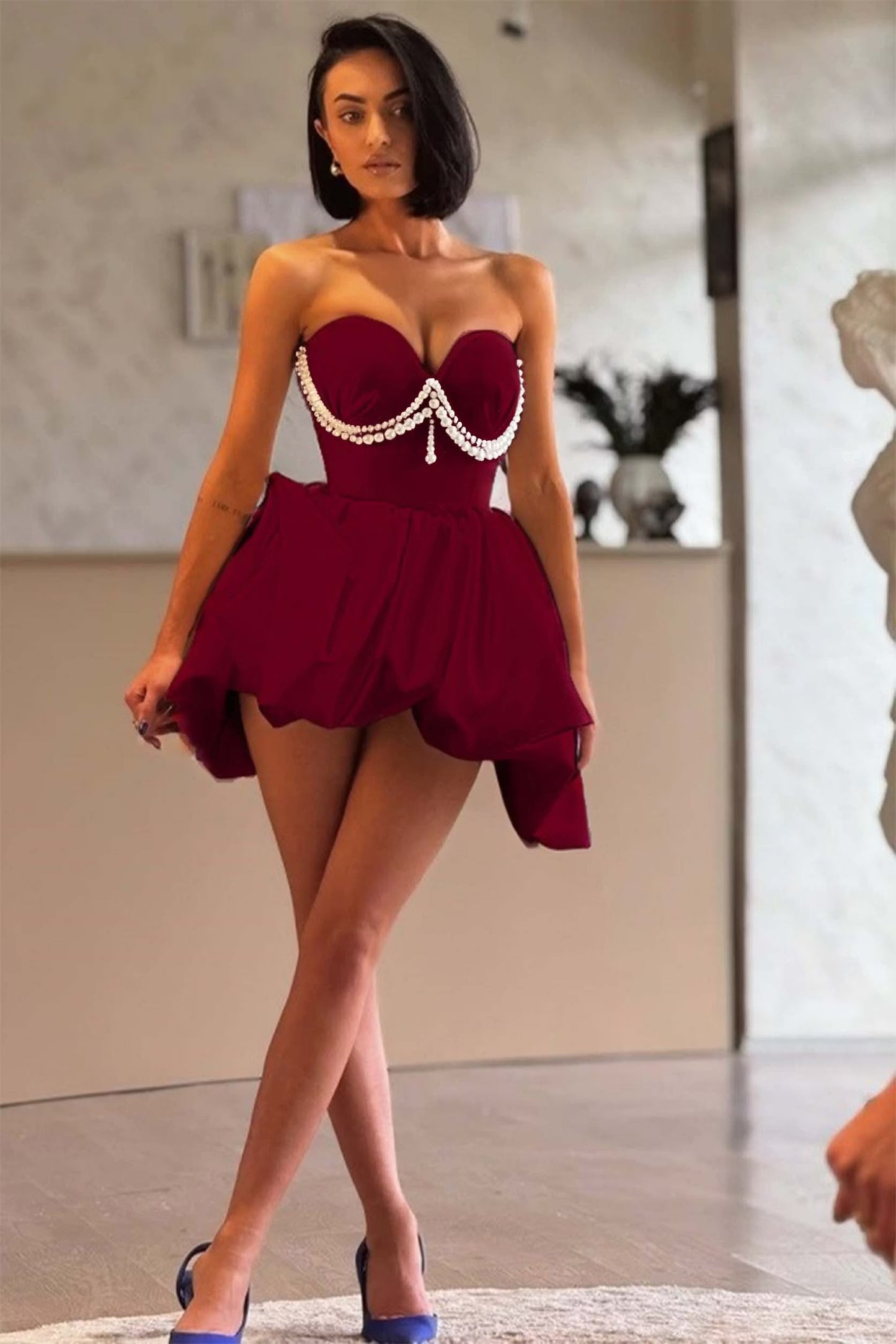 Fashionable Homecoming Dress Sweetheart Pearl Back to School Outfits Party Dress D7844