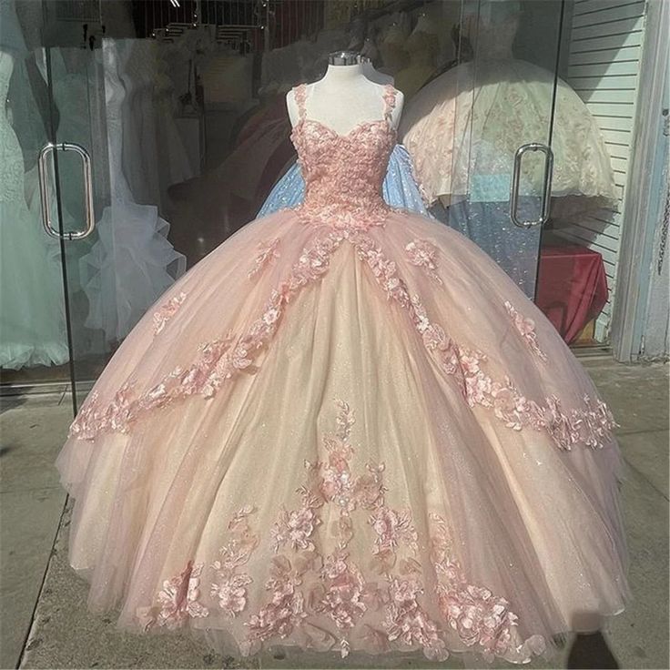 Retro Pink Sweetheart Appliqued 3D Flower A-Line Tulle 18 Birthday Quinceanera Dresses Evening Ball Gowns D1603