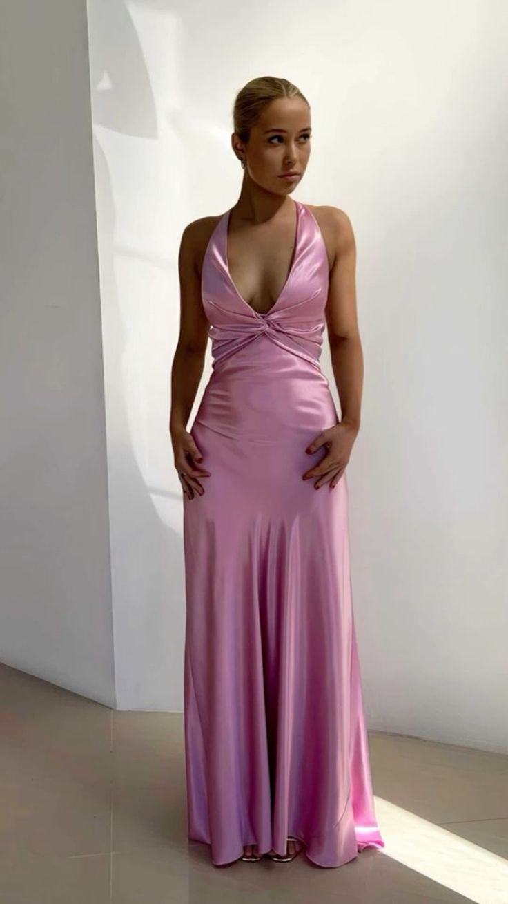 Robe de bal longue et élégante en satin violet, col en V, dos nu, MD7638