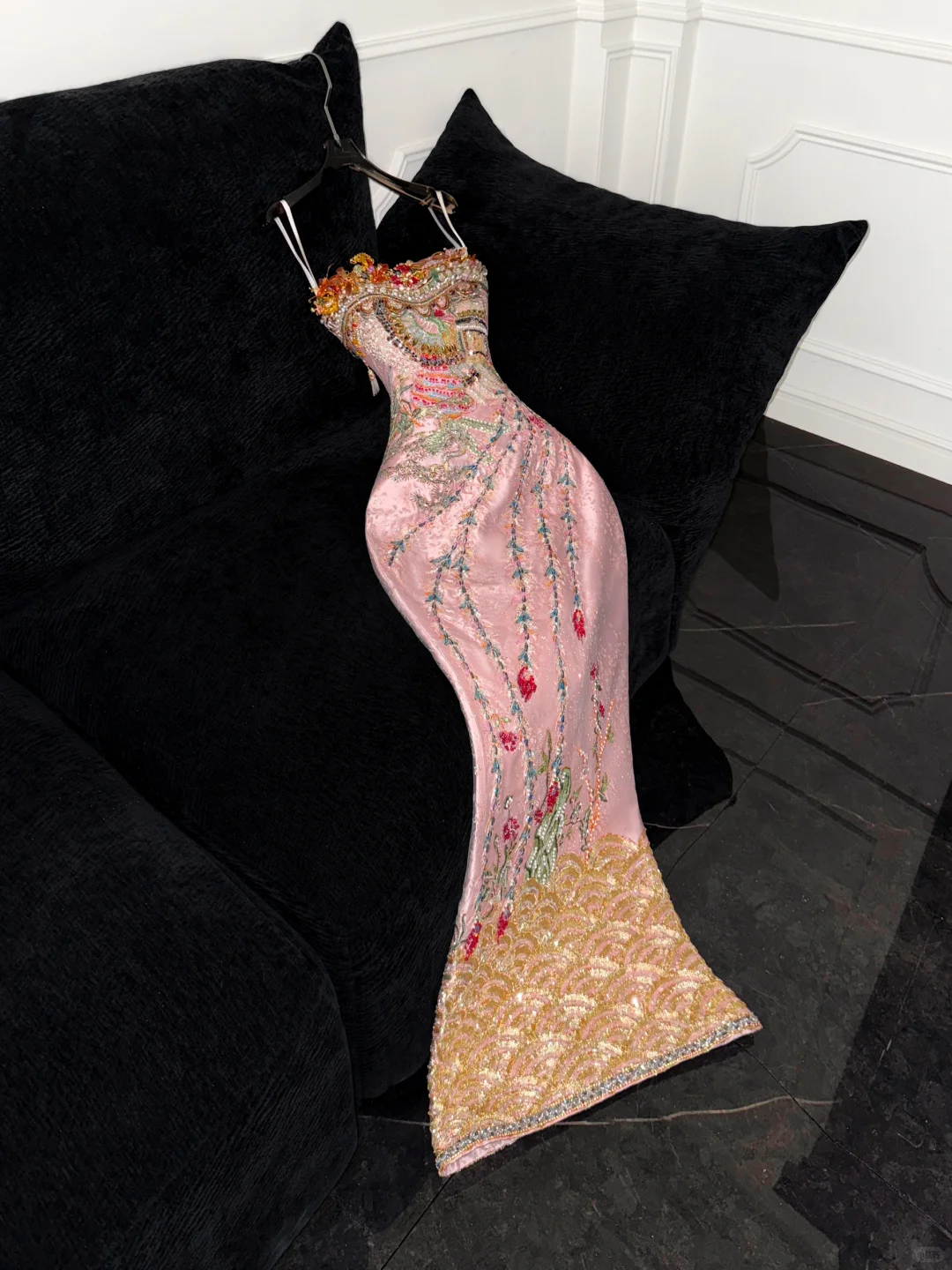 Sparkling Pink Beaded Sequined Design Elegant Mermaid Prom Dress Evening Dress D1694