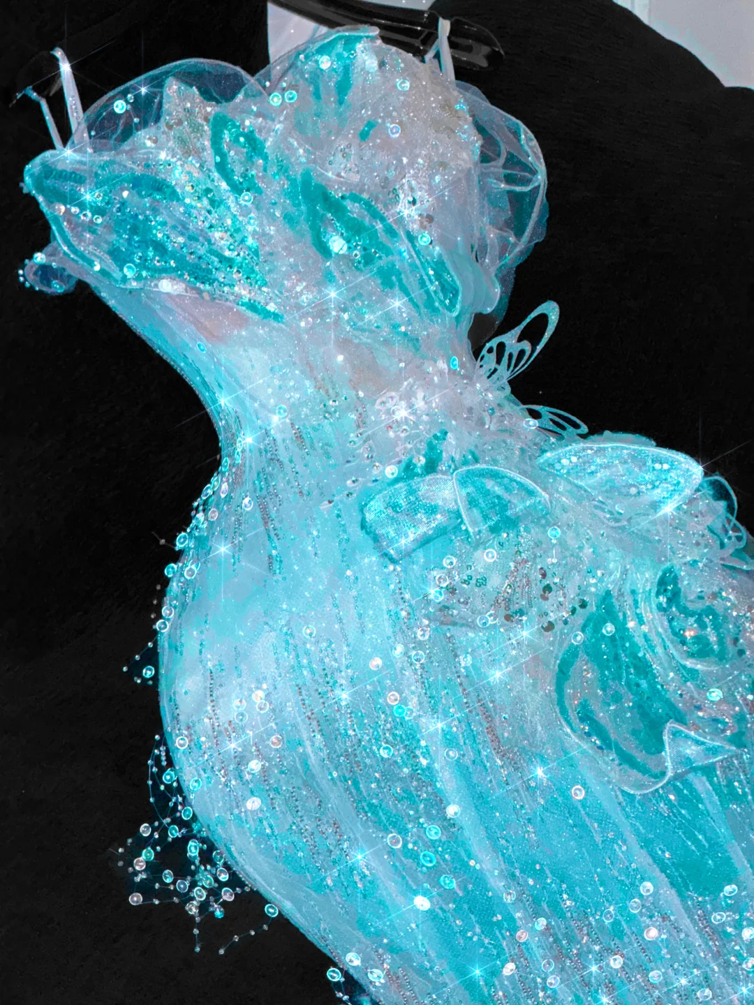 Gorgeous Sparkling Blue Beaded Sequin Mermaid Elegant Chiffon Tulle Evening Dress Prom Dresses D1615