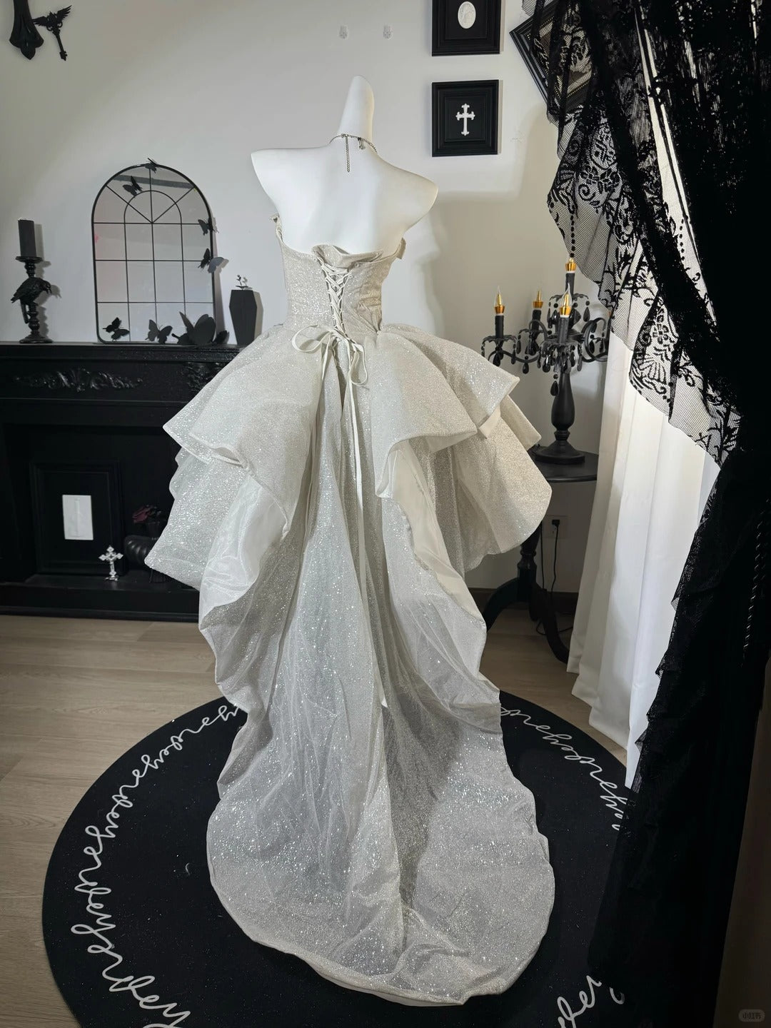New Homecoming Dress Strapless Tulle Hi-Lo Cascade Rinestone Back to School Outfits Party Dress Birthday Dress Wedding Dress D7672