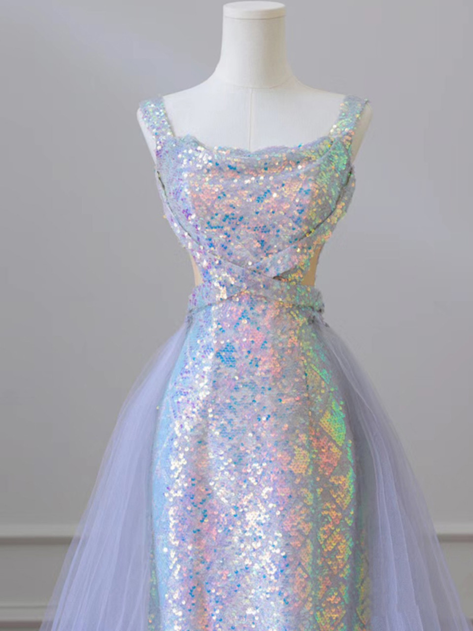Lilac Straps Sequins Mermaid Long Formal Party Dress with Train MD7387