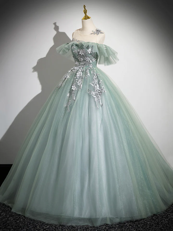 Cute Tulle Lace A-Line Off Shoulder Evening Gown Formal Party Dress MD7194
