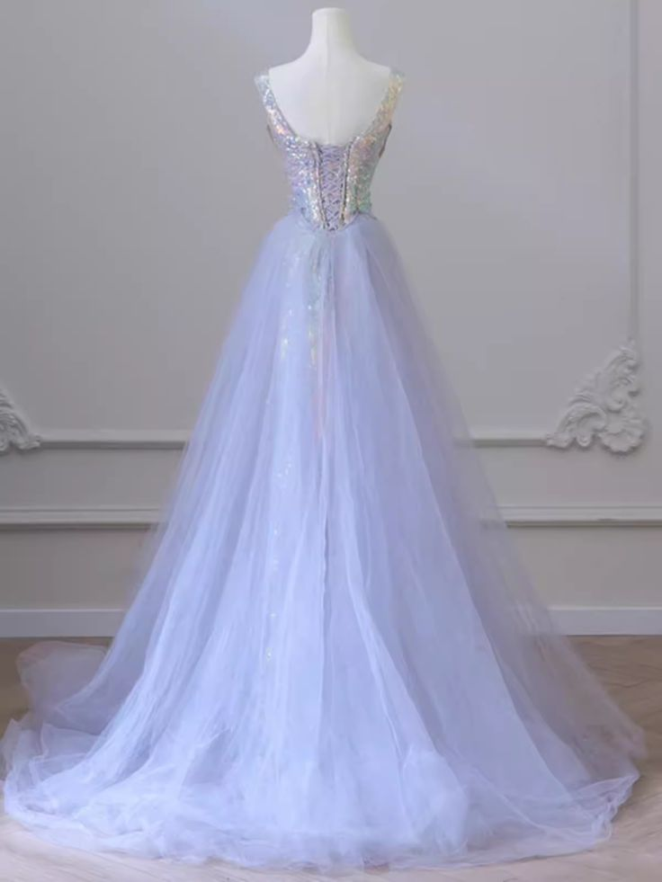 Lilac Straps Sequins Mermaid Long Formal Party Dress with Train MD7387