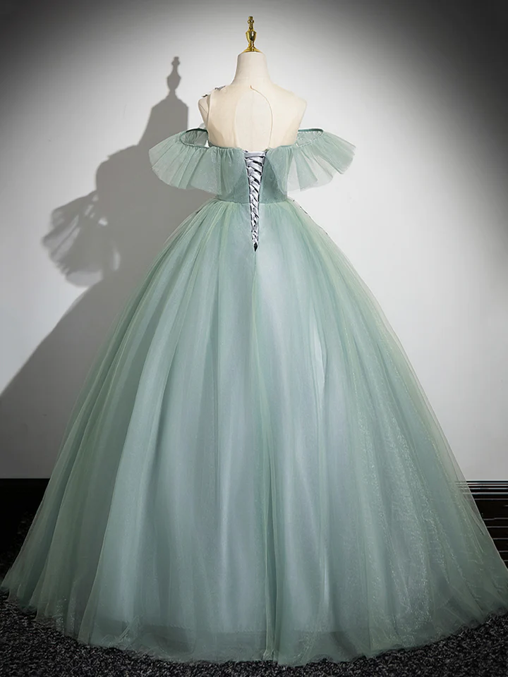 Cute Tulle Lace A-Line Off Shoulder Evening Gown Formal Party Dress MD7194