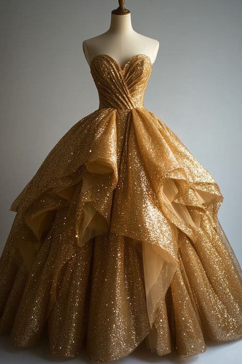 Gold Sweetheart A-Line Sequins Long Prom Dress Evening Ball Gown, D907