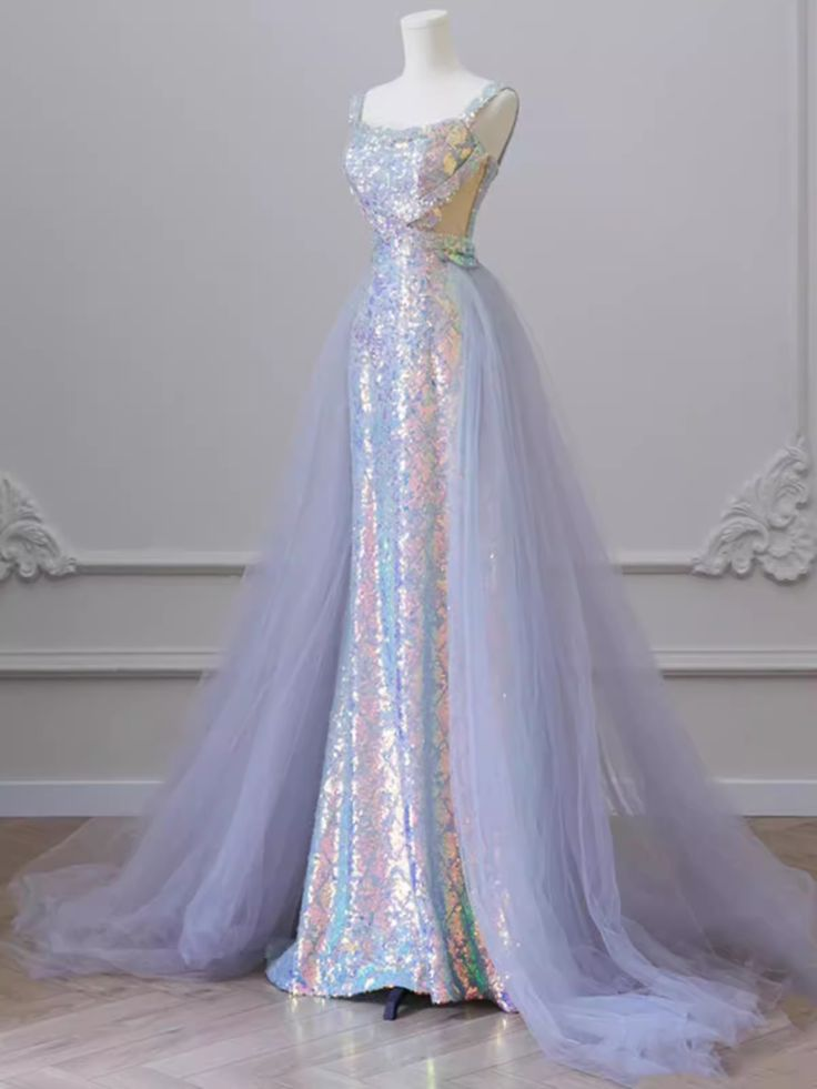 Lilac Straps Sequins Mermaid Long Formal Party Dress with Train MD7387