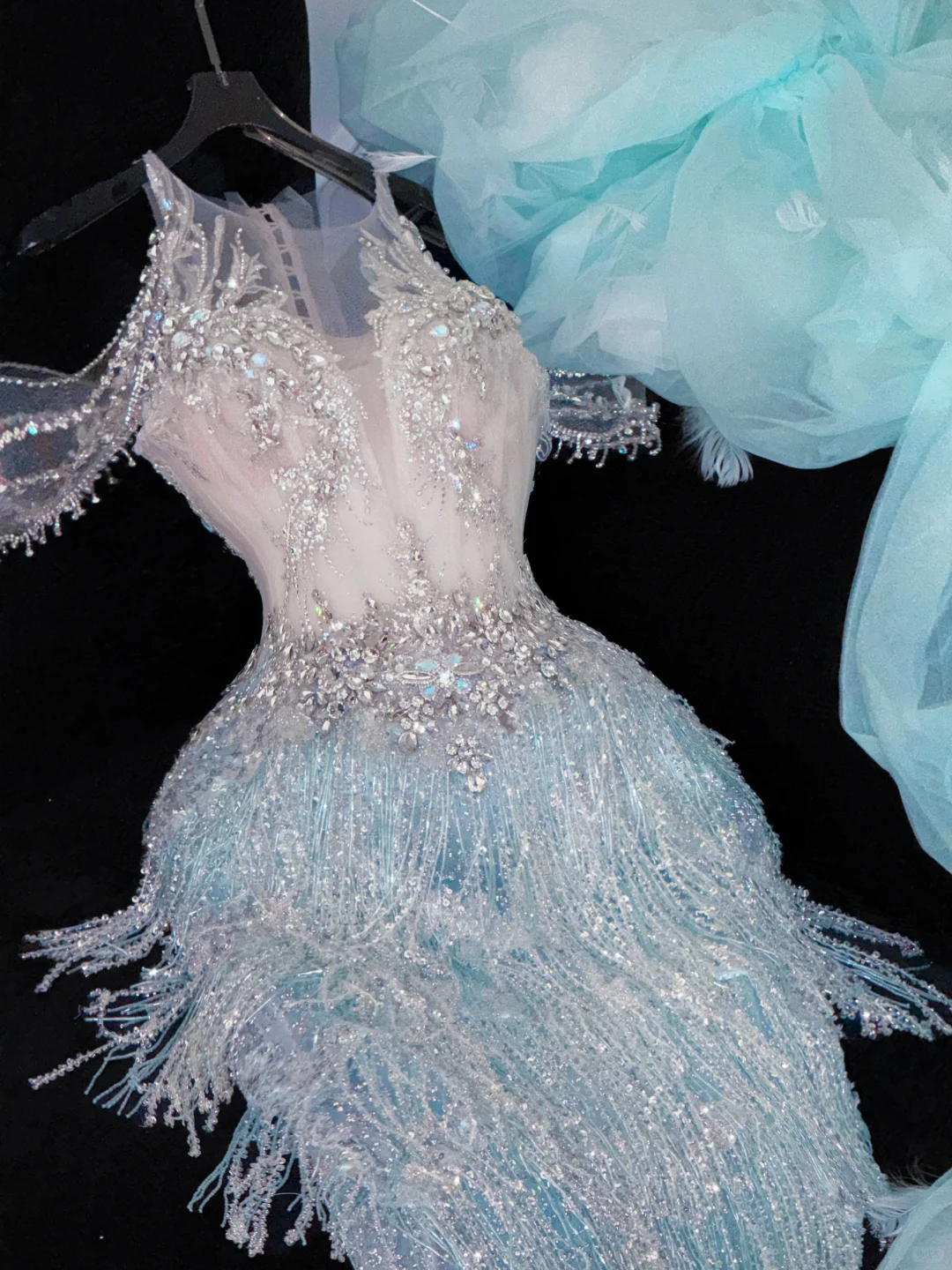Shiny Light Blue Beaded Sequined Design Mermaid Prom Dress Evening Dress D1689