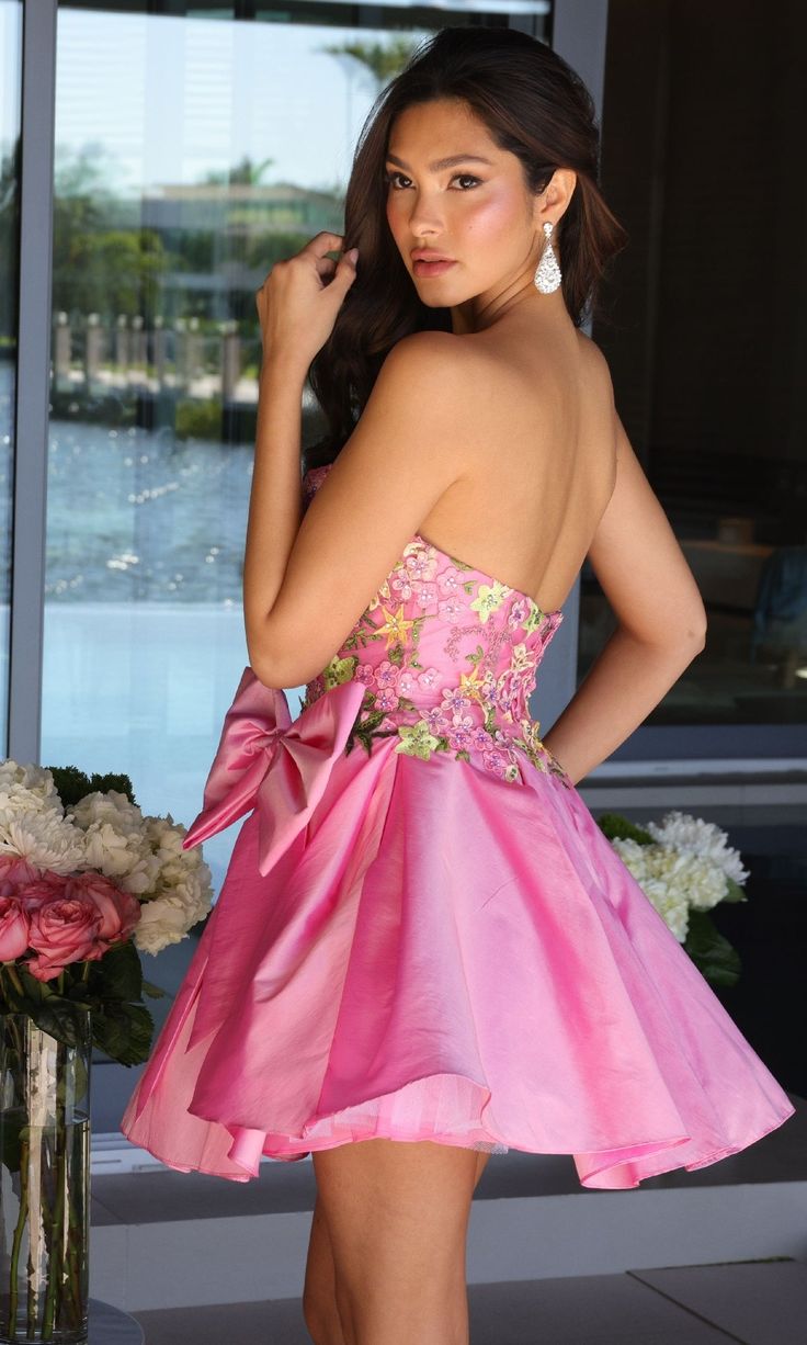 Beauty Homecoming Dress Strapless Pleated Bowknot Back to School Outfits Party Dress D7108