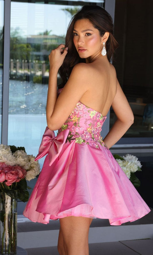 Beauty Homecoming Dress Strapless Pleated Bowknot Back to School Outfits Party Dress D7108