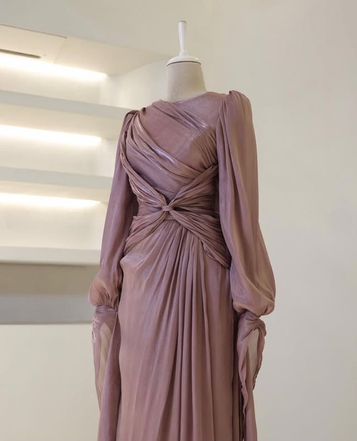 Modest Long Sleeves Sheath Chiffon Elegant Long Formal Party Dress, D783
