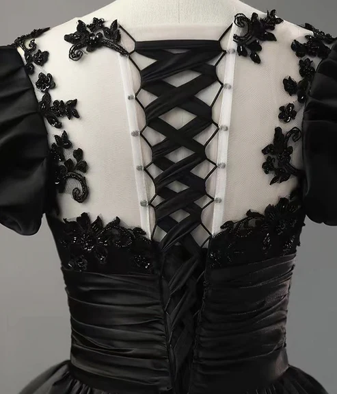 BlackA-Line Appliques Formal Party Dress Ball Gown with Beading MD7175