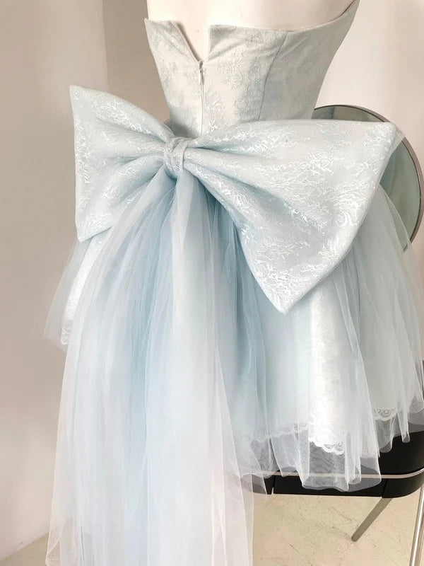 Stunning Homecoming Dress Sweetheart Lace Tulle Bowknot Back to School Outfits Party Dress D7924